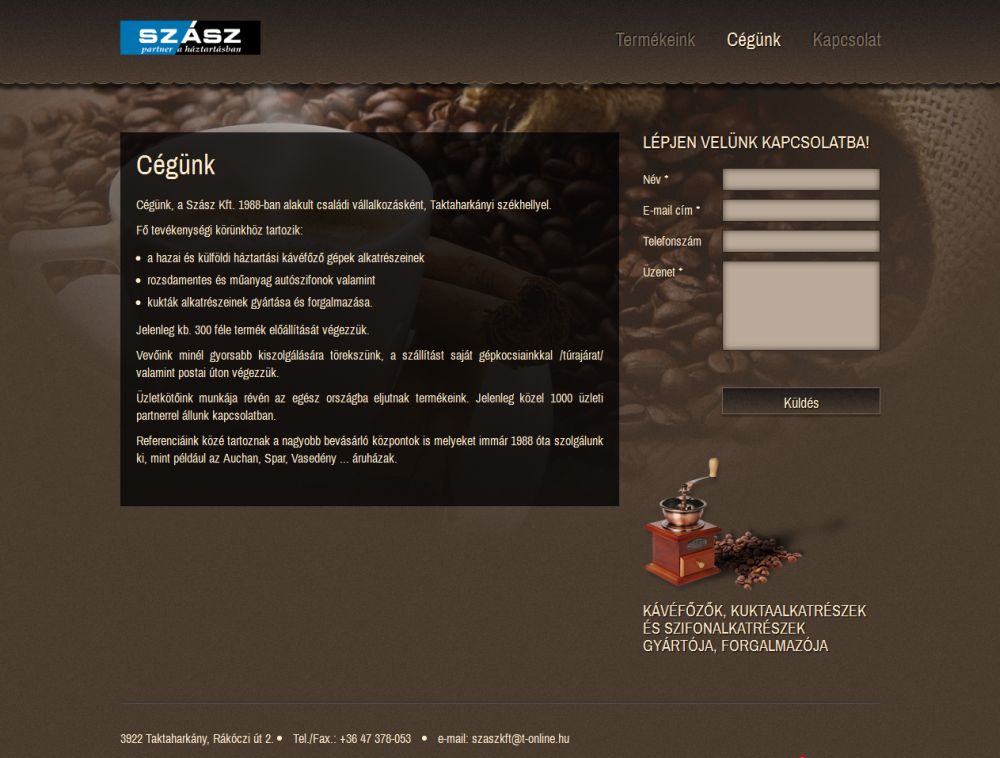 Szász Kft. weblapjának képernyő képe
